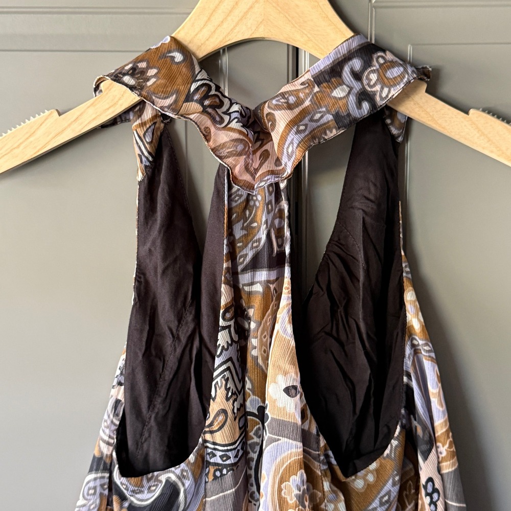 Free People Strawberry Retro Paisley Print Racerback Tank Top, Brown Blue, XS - Picture 9 of 13